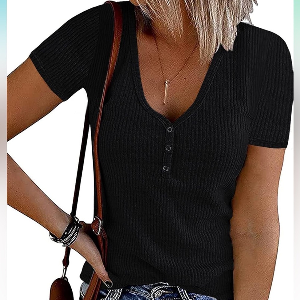 Black V-Neck Women's Top